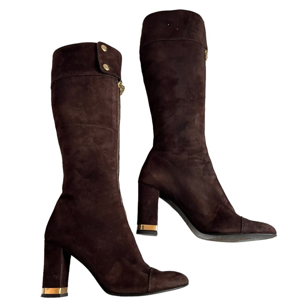 Brown Suede Knee-High Boots - Picture 7 of 11
